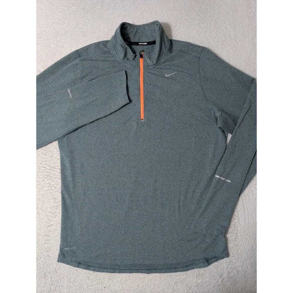Nike Element Running Top Men L Green Blue Dri Fit 1/4 Zip Long Sleeve Reflective